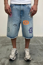 Load image into Gallery viewer, Men's Multi Coloured Printed Light Blue Denim Jorts
