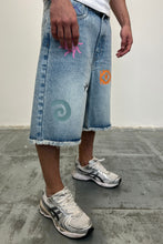 Load image into Gallery viewer, Men's Multi Coloured Printed Light Blue Denim Jorts
