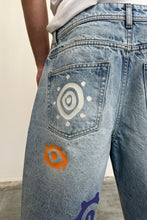Load image into Gallery viewer, Men's Multi Coloured Printed Light Blue Denim Jorts
