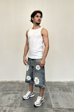 Load image into Gallery viewer, Men's White Flower Sandy Wash Denim Jorts
