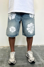 Load image into Gallery viewer, Men's White Flower Light Blue Denim Jorts
