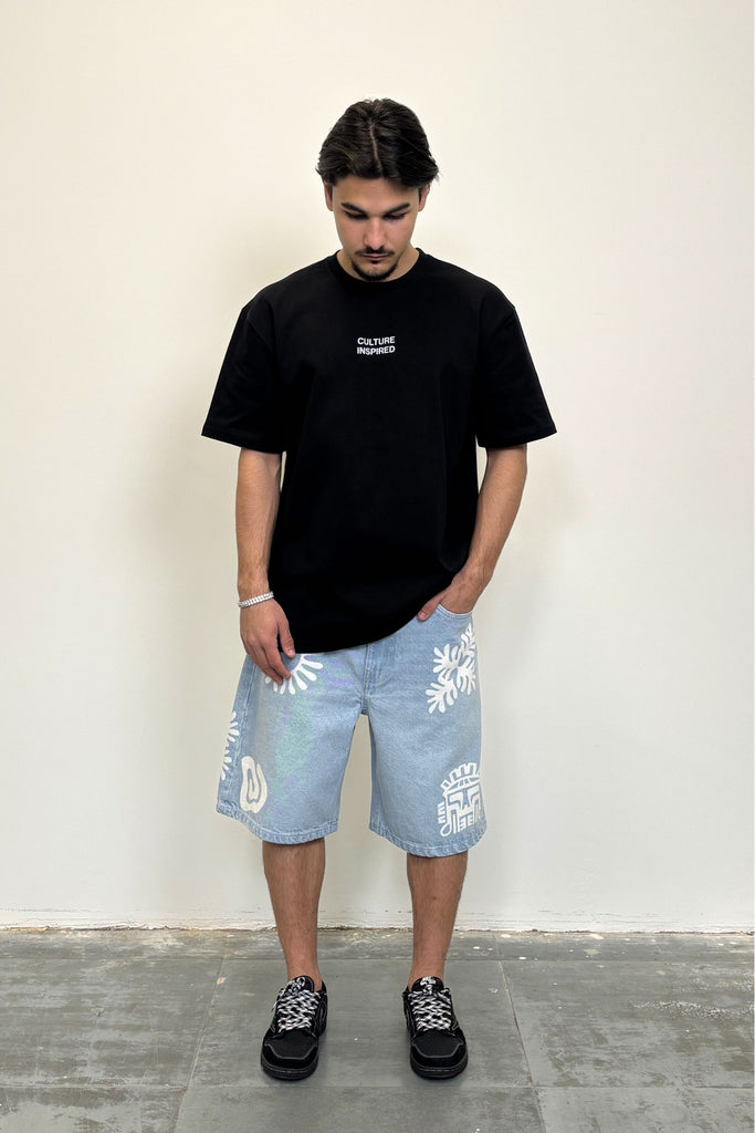 Men's Fade Out Logo Light Blue Denim Jorts
