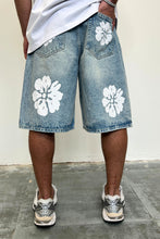 Load image into Gallery viewer, Men's White Flower Light Blue Denim Jorts

