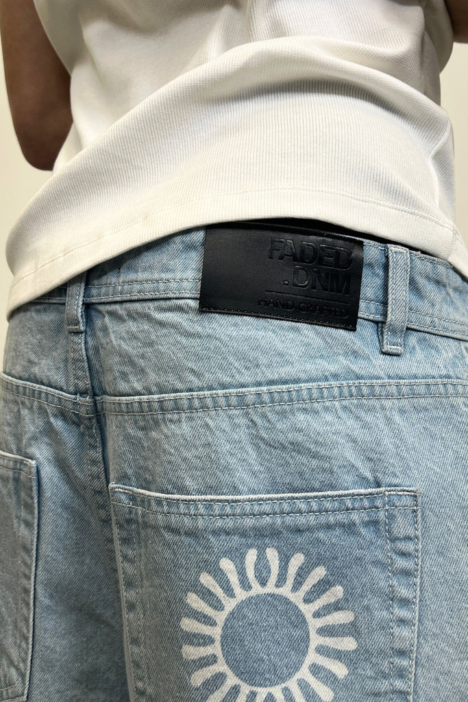 Men's Fade Out Logo Light Blue Denim Jorts