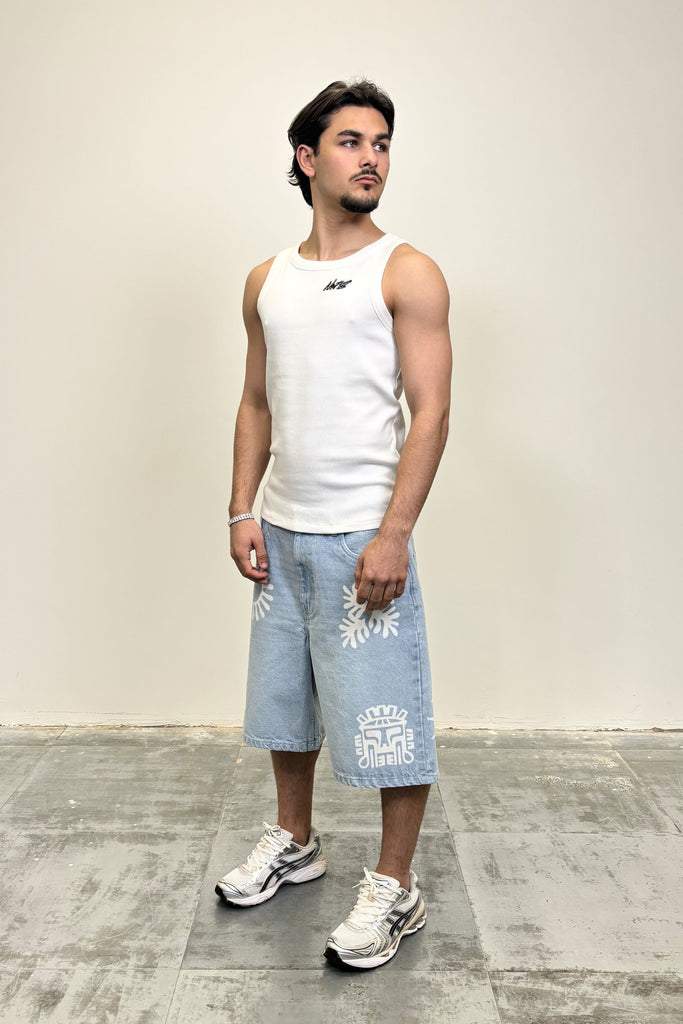 Men's Fade Out Logo Light Blue Denim Jorts