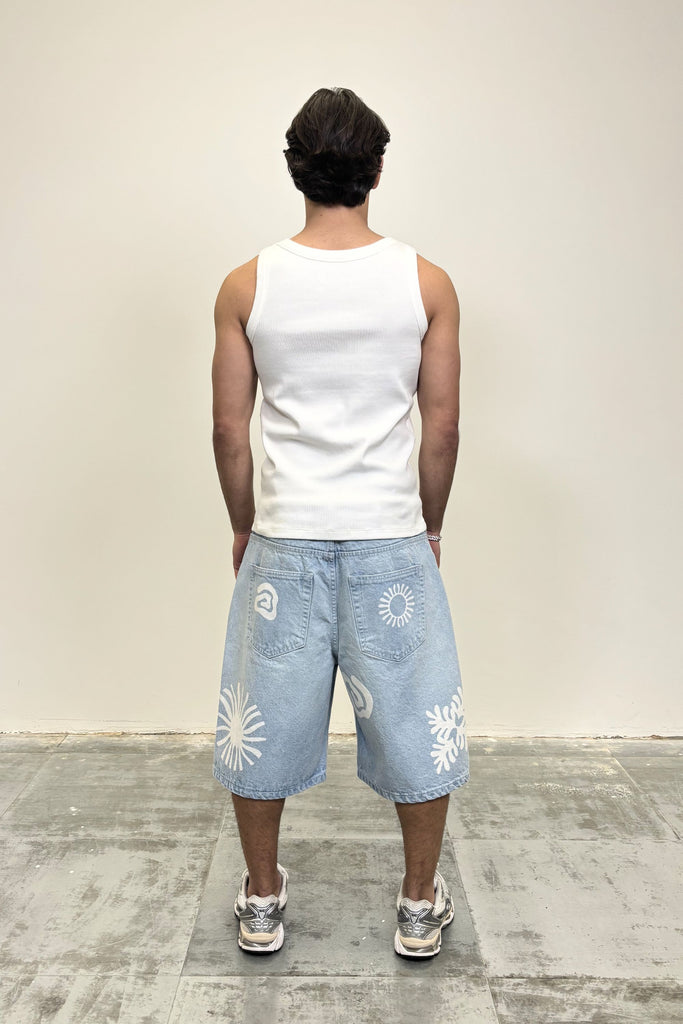 Men's Fade Out Logo Light Blue Denim Jorts