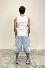 Load image into Gallery viewer, Men's Fade Out Logo Light Blue Denim Jorts
