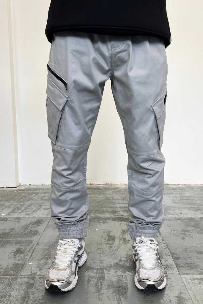Men's Light Grey Cuffed Hem Cargo Pants