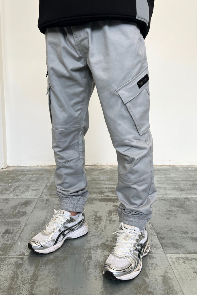 Men's Light Grey Cuffed Hem Cargo Pants