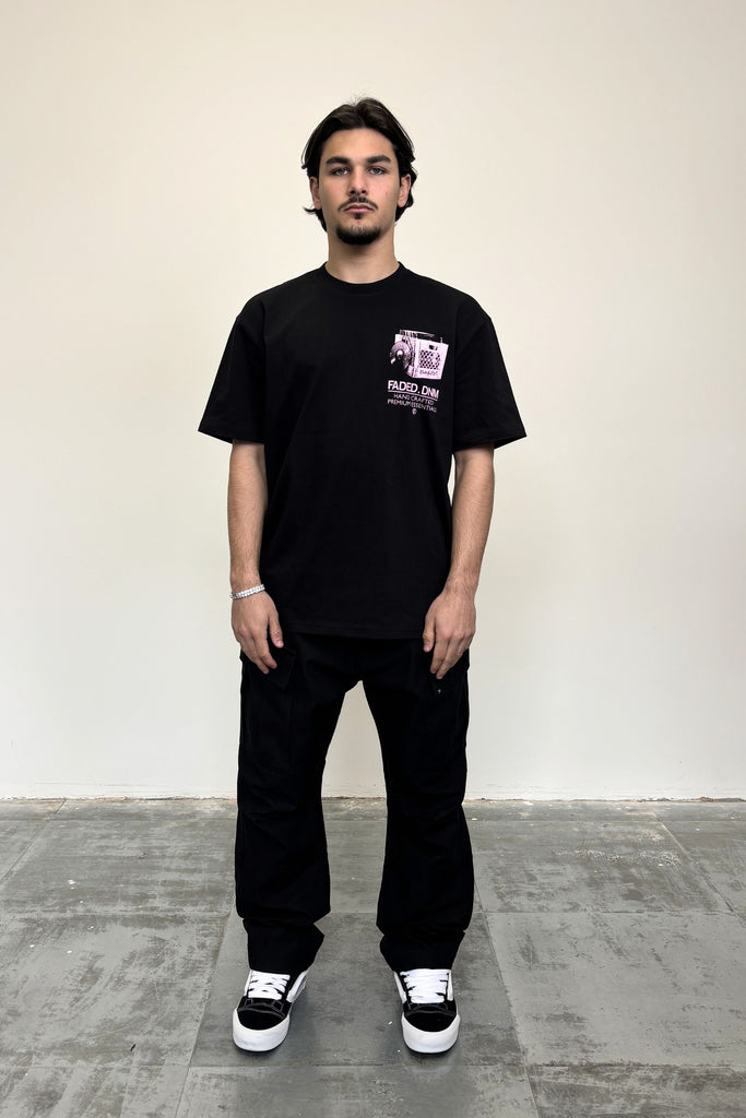 Men's Oversized Black Twill Cargo Pants