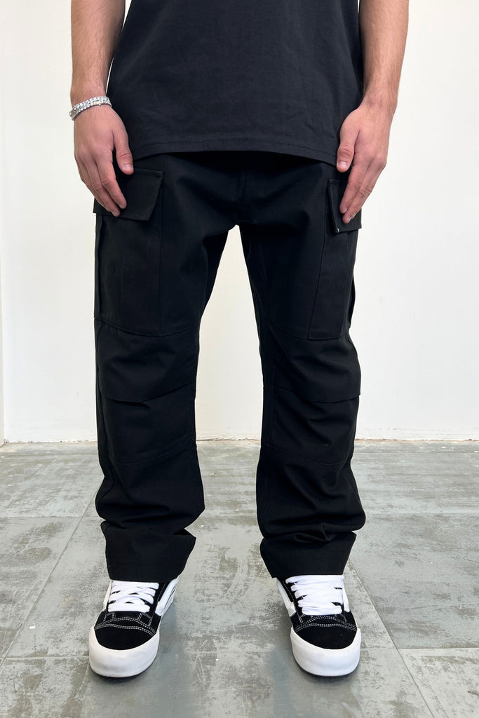 Men's Oversized Black Twill Cargo Pants