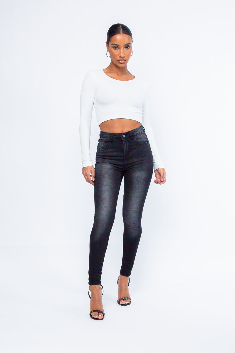 Women's Washed Black High Waisted Skinny Jean